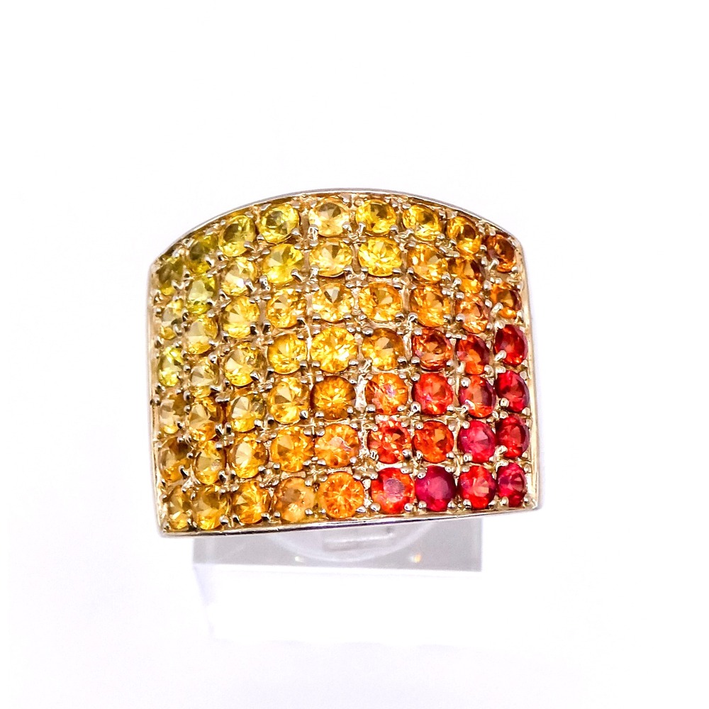 Sterling Silver Topaz Ring Yellow Orange Gemstone Ombre Wide Band Vintage Size 7